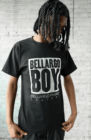 Bellargo Boy Metallic Silver T-shirt Front View, showcasing signature Bellargo design