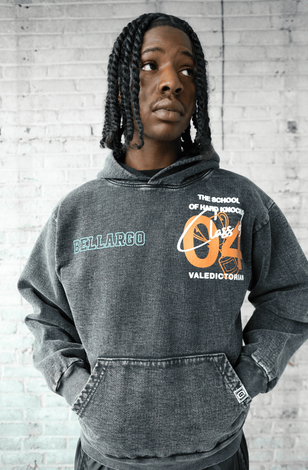 Bellargo 20th Anniversary Limited Edition Valedictorian Washed Pullover in Smoke, Unisex Oversized Fit