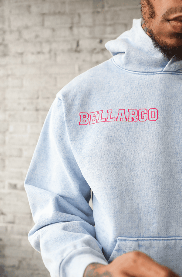 Bellargo 20th Anniversary Limited Edition Valedictorian Washed Pullover Right Chest View in Arctic Blue